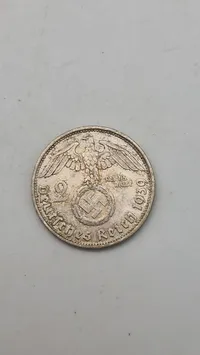 Original 2 Reichmark af sølv fra 1939