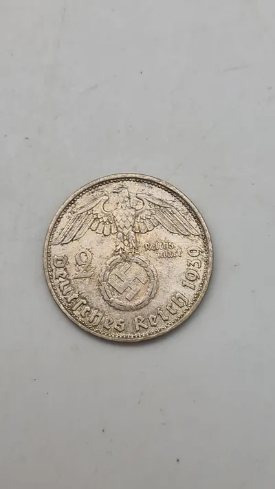 Original 2 Reichmark af sølv fra 1939