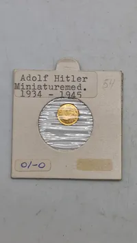 Original Adolf Hitler miniature guldmønt. 0,5 gram finguld
