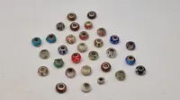 Samling charms til armbånd, sterlingsølv og glas