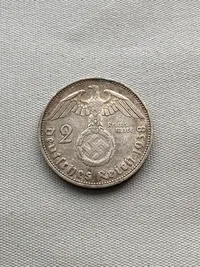 Original 2 Reichmark af sølv