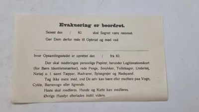 Original dansk evakueringsseddel, ww2