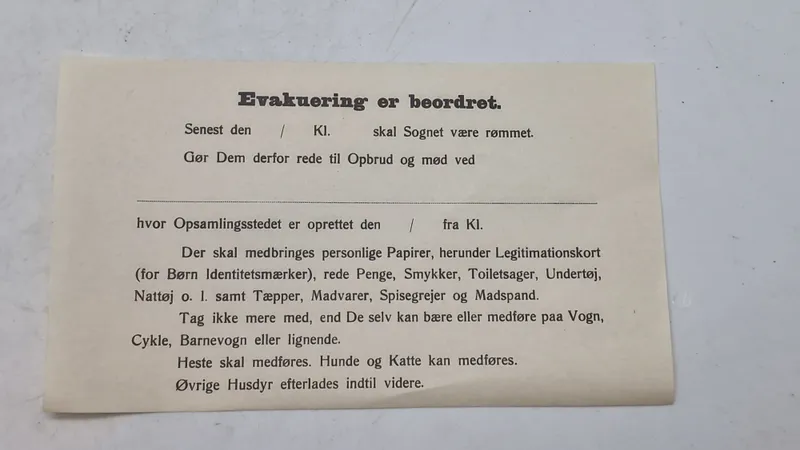 Original dansk evakueringsseddel, ww2