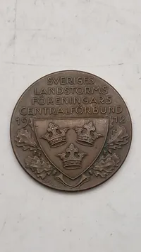 Original fortjenstmedalje fra Sveriges Landstormsföreningars Centralförbund, oprindeligt godkendt af kongen i 1922