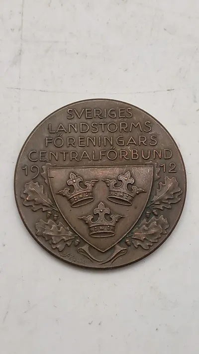 Original fortjenstmedalje fra Sveriges Landstormsföreningars Centralförbund, oprindeligt godkendt af kongen i 1922