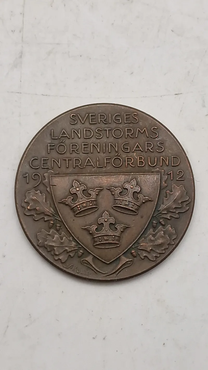Original fortjenstmedalje fra Sveriges Landstormsföreningars Centralförbund, oprindeligt godkendt af kongen i 1922