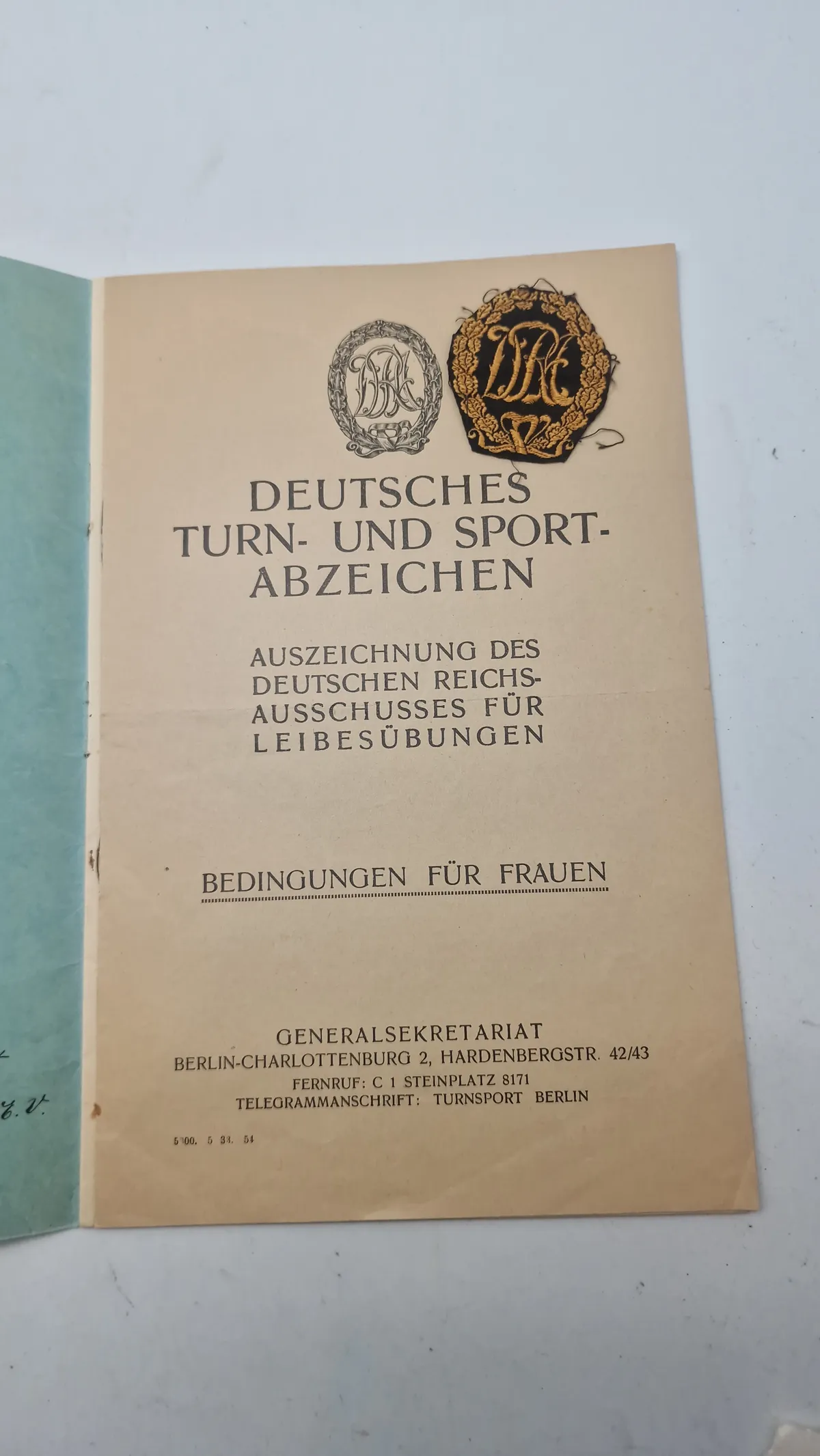 Originalt sportsabzeichen urkunde & stofmærke