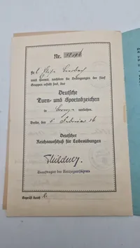 Originalt sportsabzeichen urkunde & stofmærke