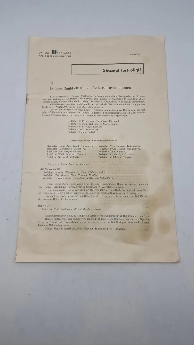 Originalt fortroligt dokument WW2