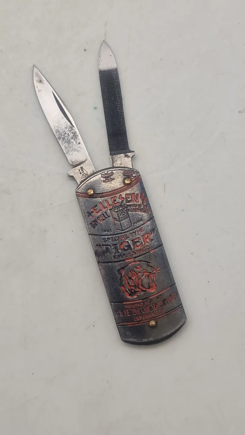 Sjælden original Hellesen reklame kniv (Tiger batterier)