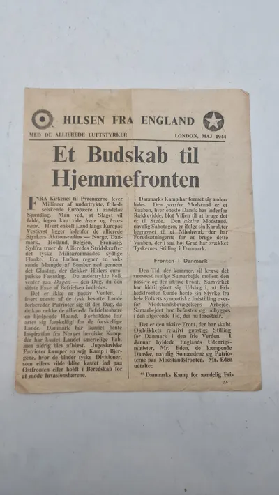Originalt Nedkastet illegalt blad WW2