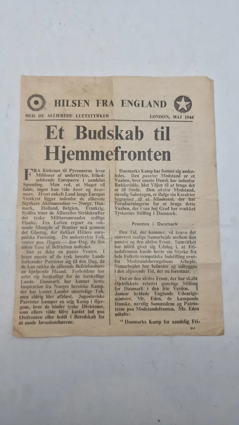 Originalt Nedkastet illegalt blad WW2