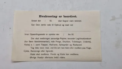 Original evakuerings seddel, ww2