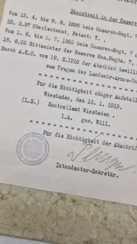 Originalt tjeneste papir på 
Rittmeister a.D. Robert Kurt von Mutsenbecher med fuld historie