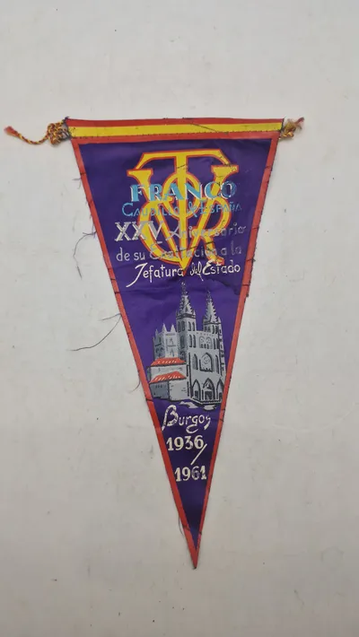 vimpel, der fejrer Francisco Francos 25-års jubilæum for overtagelsen af statsoverhovedet i Burgos, Spanien, i 1961