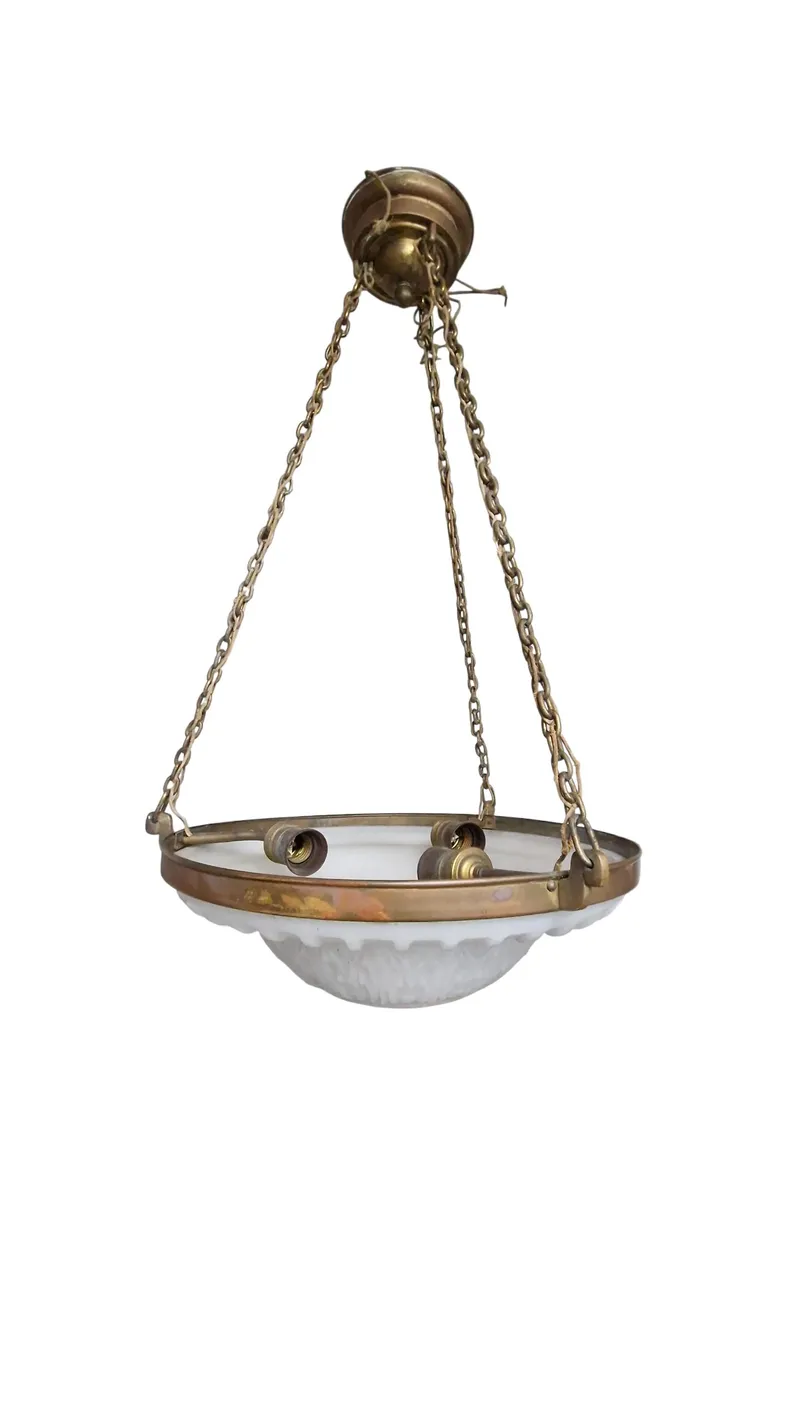 Loftslampe, messing og glas ca. 1920