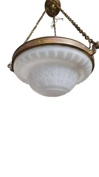 Loftslampe, messing og glas ca. 1920