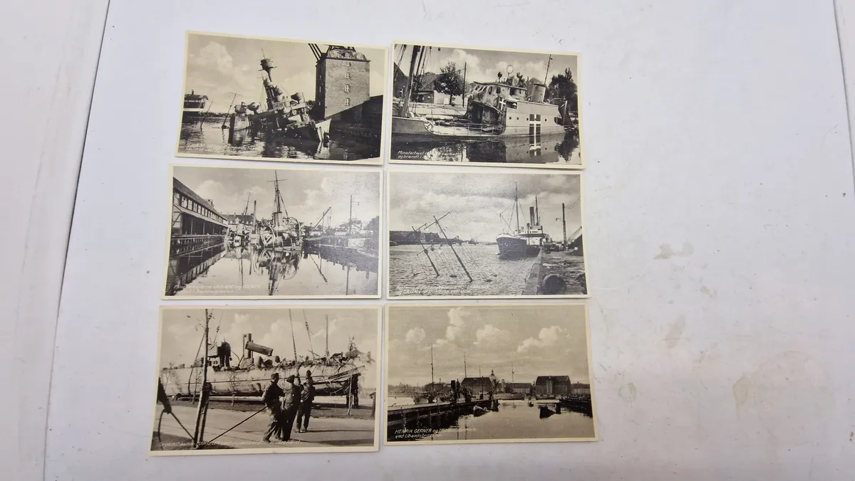 6 foto-postkort fra 29.8.43 - Holmen - flådens sænkning