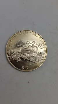 Liberia 5 Dollars 2000 mønt, der fejrer Orientekspressen.