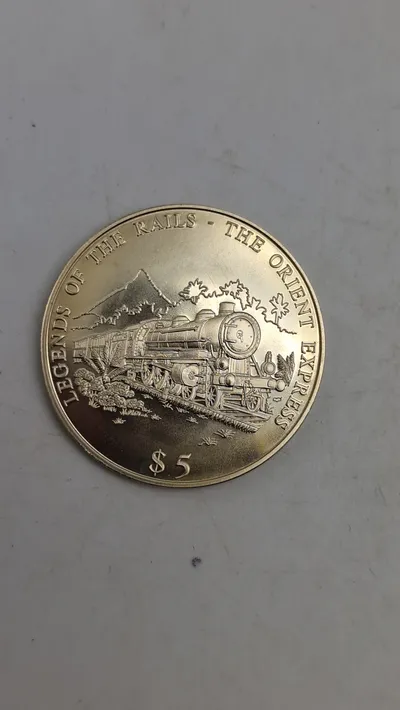 Liberia 5 Dollars 2000 mønt, der fejrer Orientekspressen.