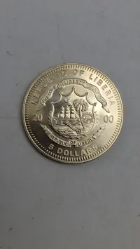 Liberia 5 Dollars 2000 mønt, der fejrer Orientekspressen.