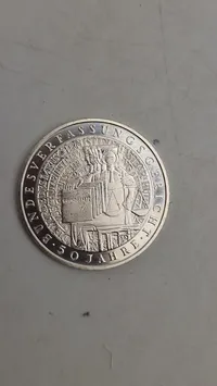 10 Deutsche Mark jubilæumsmønt, der mindes 50-årsdagen for Forfatningsdomstolen (Bundesverfassungsgericht) Sølv