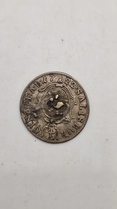 Original Kreuzer fra Salzburg, Østrig, præget omkring 1724. Sølv