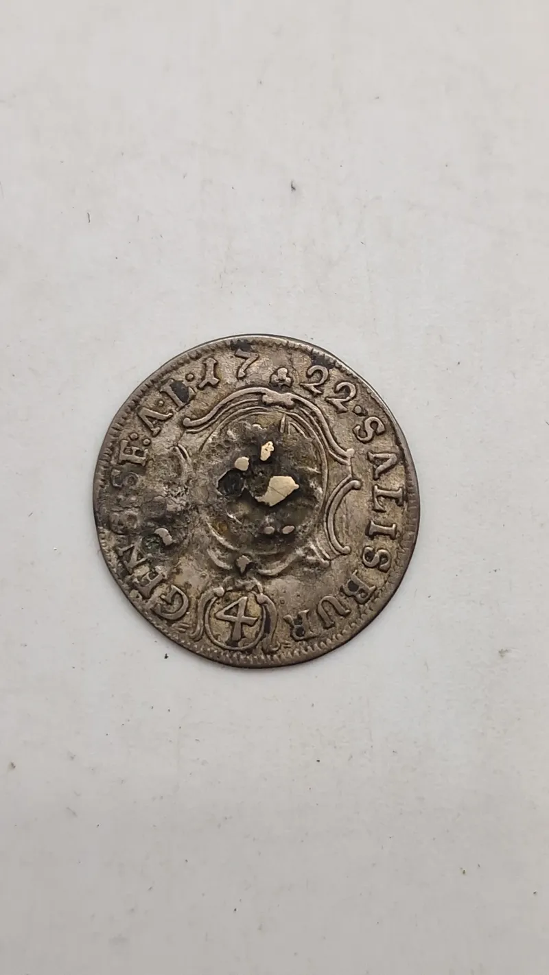 Original Kreuzer fra Salzburg, Østrig, præget omkring 1724. Sølv