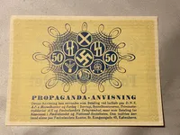 Ekstremt sjælden original DNSAP propaganda anvisning - sedlen blev hurtigt gjort ulovlig da man mente at der var tal om falskmøntneri