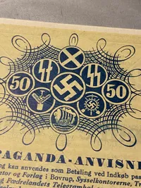 Ekstremt sjælden original DNSAP propaganda anvisning - sedlen blev hurtigt gjort ulovlig da man mente at der var tal om falskmøntneri
