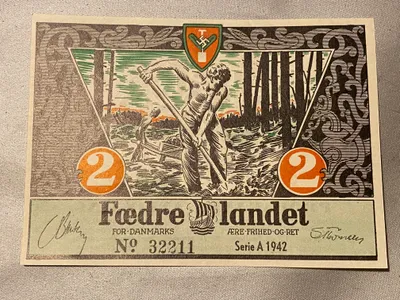 Ekstremt sjælden original DNSAP propaganda anvisning - sedlen blev hurtigt gjort ulovlig da man mente at der var tale om falskmøntneri