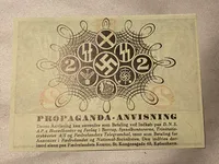 Ekstremt sjælden original DNSAP propaganda anvisning - sedlen blev hurtigt gjort ulovlig da man mente at der var tale om falskmøntneri