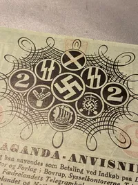 Ekstremt sjælden original DNSAP propaganda anvisning - sedlen blev hurtigt gjort ulovlig da man mente at der var tale om falskmøntneri