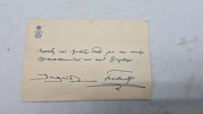 Ekstremt sjældent takkekort fra Brylluppet mellem prinsesse Ingrid og kronprins Frederik i 1935