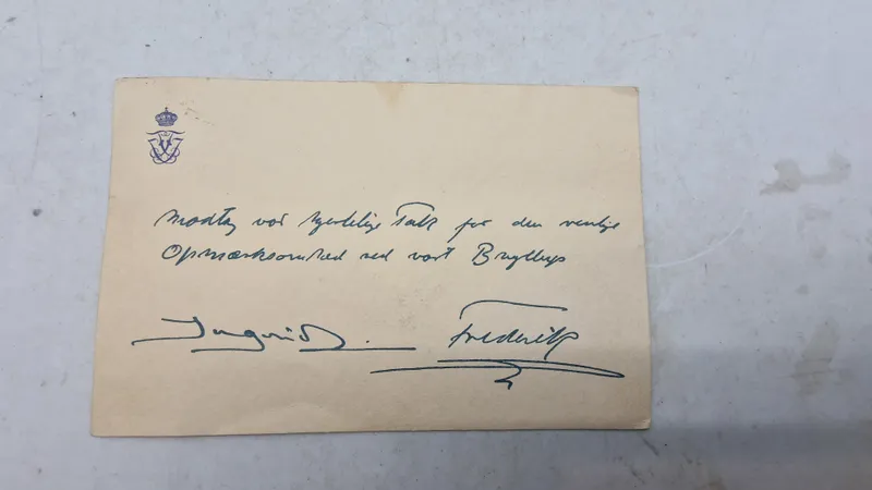 Ekstremt sjældent takkekort fra Brylluppet mellem prinsesse Ingrid og kronprins Frederik i 1935