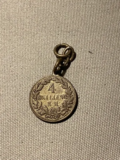 Original 4 skilling 1854 sølvmønt omdannet til vedhæng