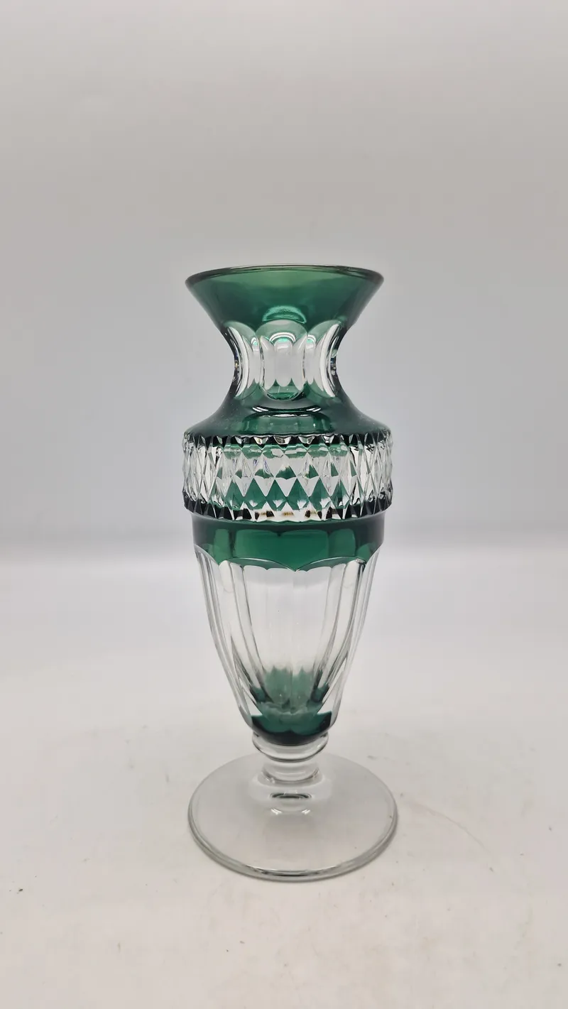 Val Saint Lambert vase i grøn og klar krystal