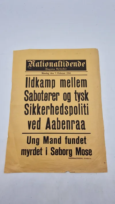Spiseseddel fra Nationaltidende fra den 7. februar 1944. Original