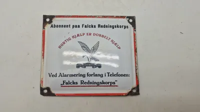 Emaljeskilt fra Falck. Originalt