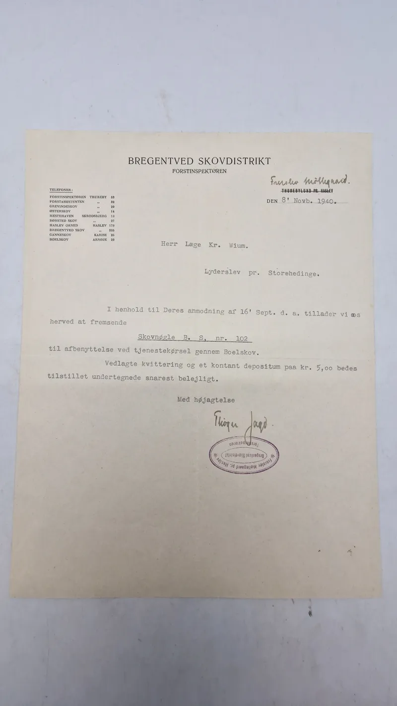 Seddel til rejse gennem skoven 1940
