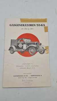 Reklame for TO-KA gasgenerator til træ og koks. WW2 Original