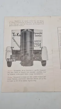 Reklame for TO-KA gasgenerator til træ og koks. WW2 Original