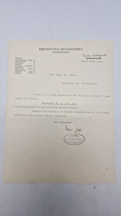 Seddel til rejse gennem skoven 1940