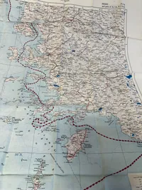 Originalt pilot WW2 silkekort ( Escape) fra 1943, brugt efter krigen og kontrolstemplet 1953