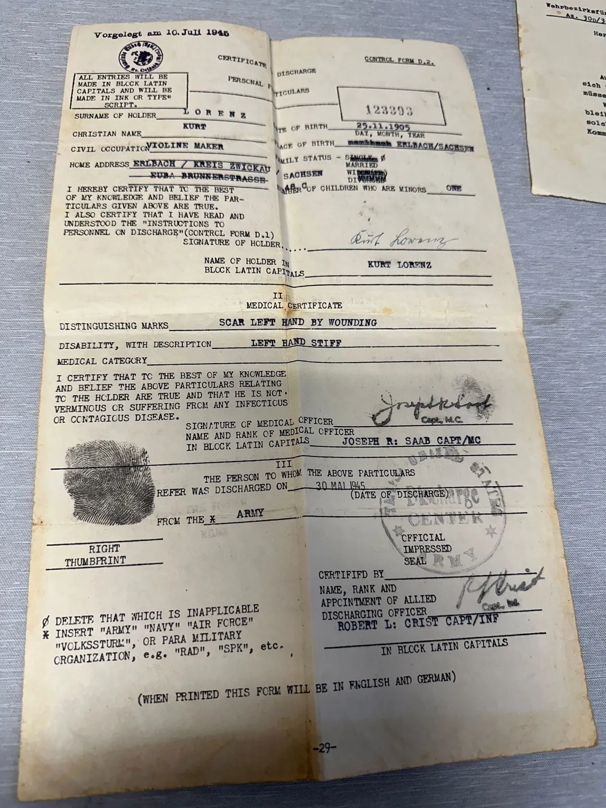 Originale Tysk WW2 løsladelses papirer Tysk soldat i Engelsk krigsfangeskab