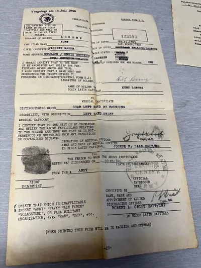 Originale Tysk WW2 løsladelses papirer Tysk soldat i Engelsk krigsfangeskab