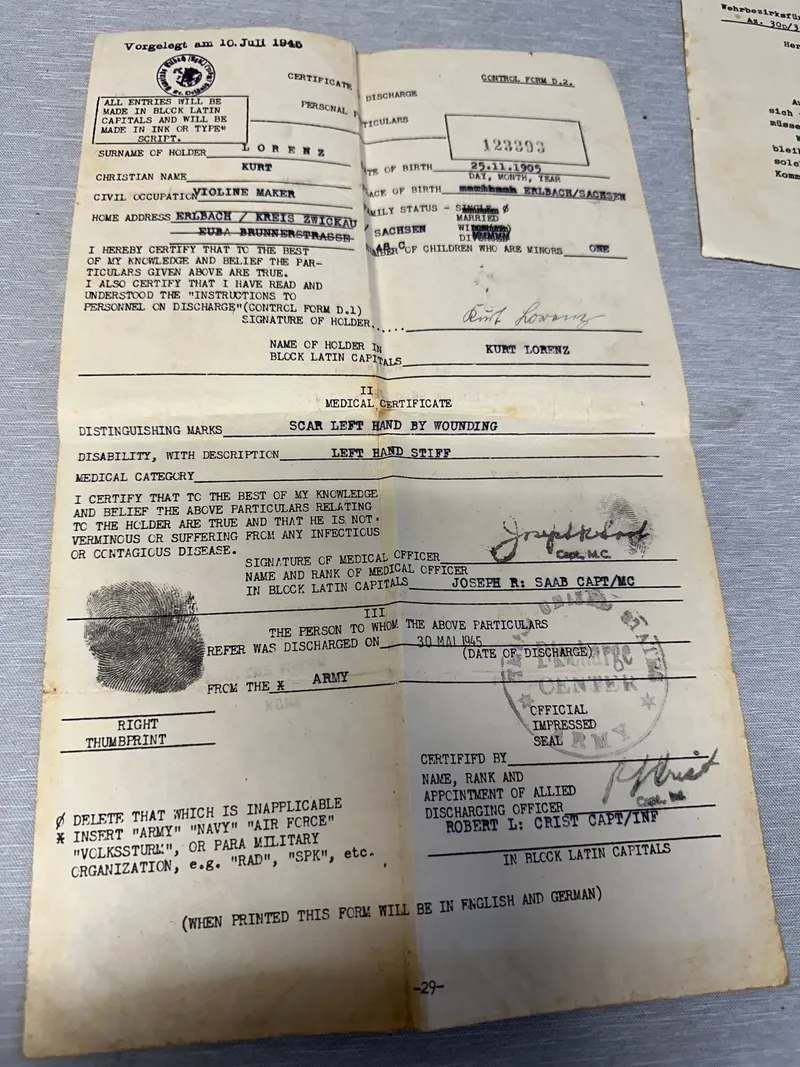 Originale Tysk WW2 løsladelses papirer Tysk soldat i Engelsk krigsfangeskab