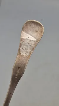 Ske af provinssølv, dateret 1849