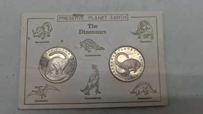 samlermønter med dinosaurnavne og -billeder, sølv