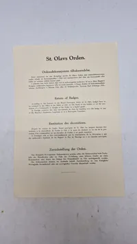 Den Kongelige Norske St. Olavs Orden tildelt Fritz Carl Vilhelm von Magius (1903–1969)